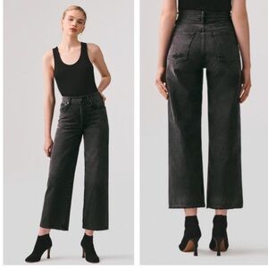 Agolde Ren High Waist Crop Wide Leg Jeans Button Fly Washed Black Women's 25